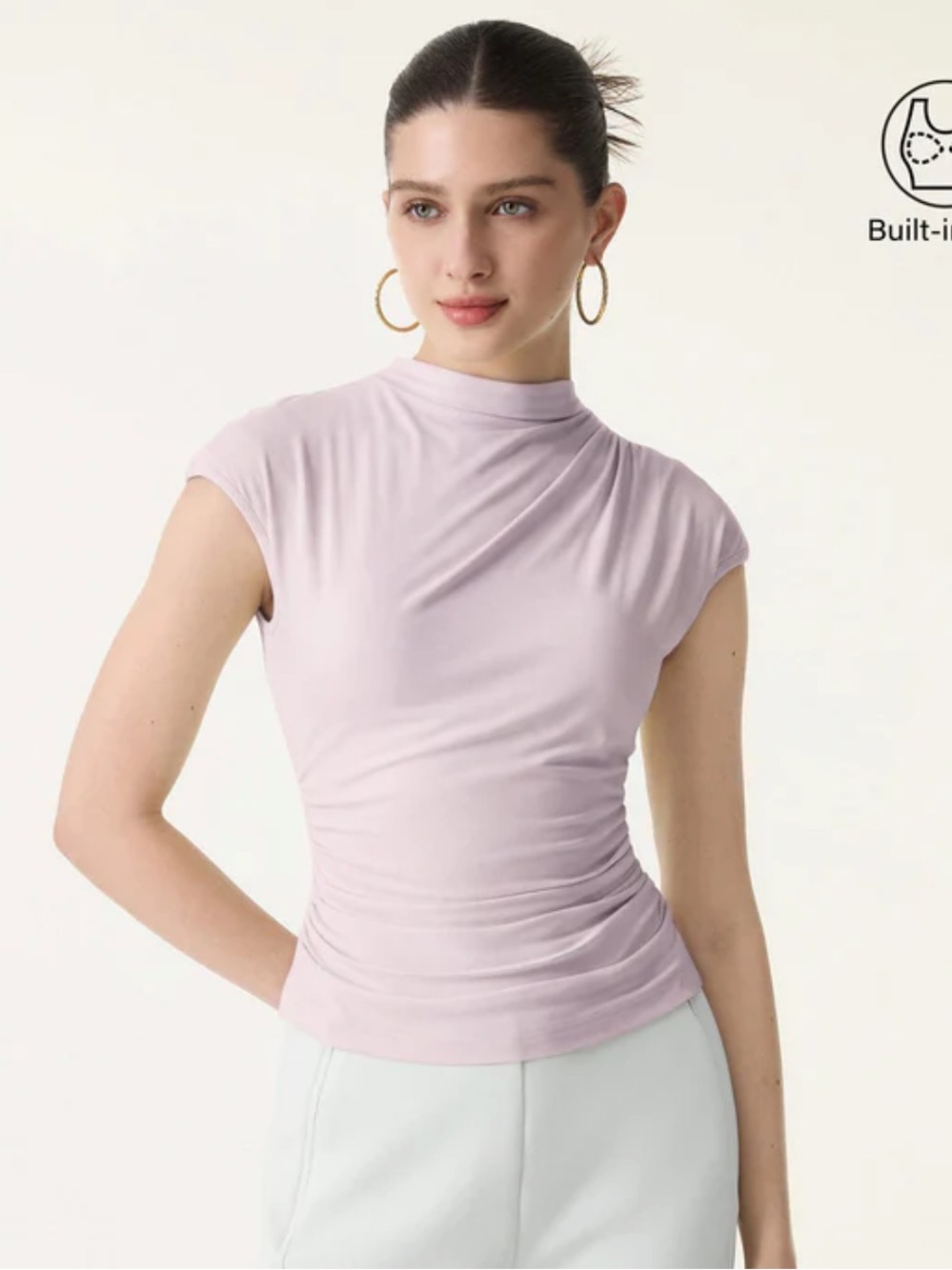OGL Eco-SkinKiss® Mockneck Ruched Cropped Bra Top Women's Mock Neck Cap Sleeve T